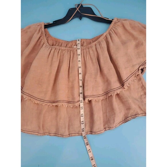 Zara Linen Top Medium Off Shoulder Distressed Boho Grundge Crop Flowy Rose - Picture 7 of 12